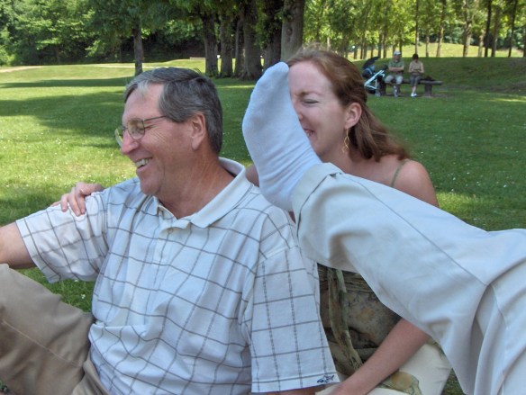 I'd rather have my brother stick his foot in my face while I'm posing for a sweet picture with my dad in France than study from notecards.